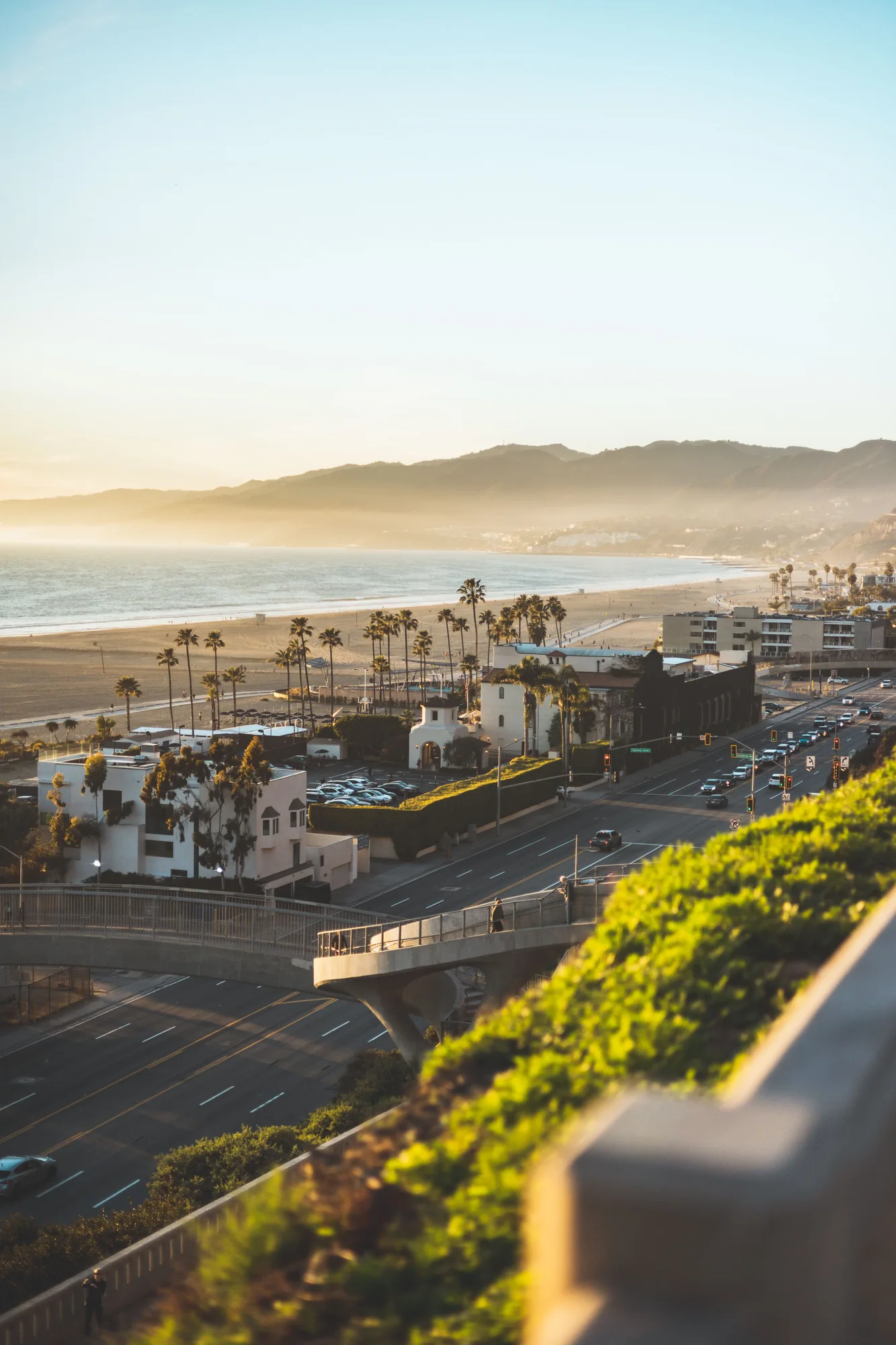 Santa Monica coastline in California at golden hour